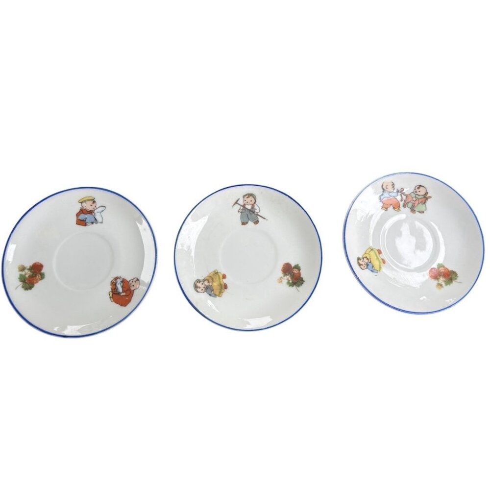 Rare Vtg 3 Set Saucer Rudolstadt Happifats Child's Tea Set  1920s Germany 4 1/2”